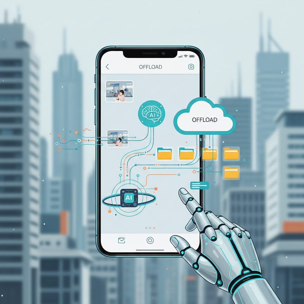 Android 16とGeminiが実現する自動オフロードと整理の仕組み のイメージ
