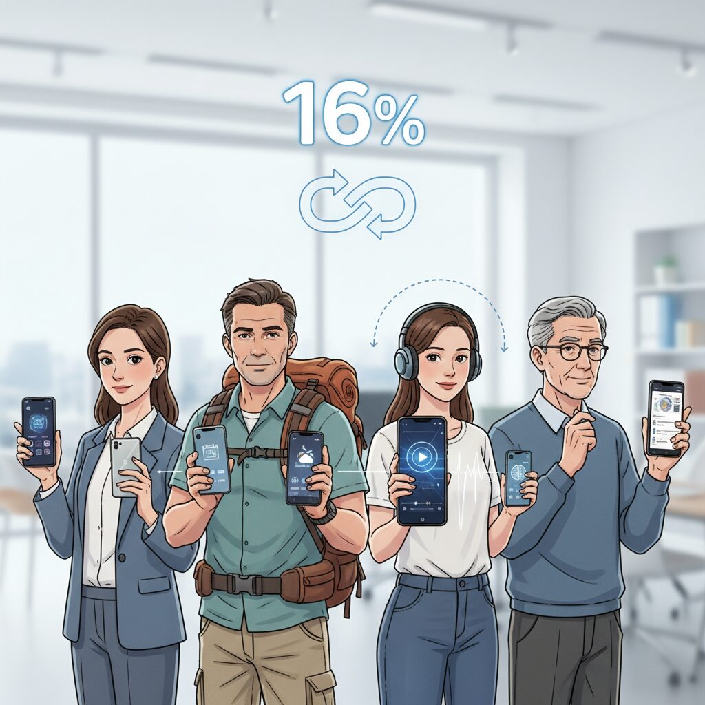 16%が実践するサブスマートフォン所有者の属性と動機 のイメージ