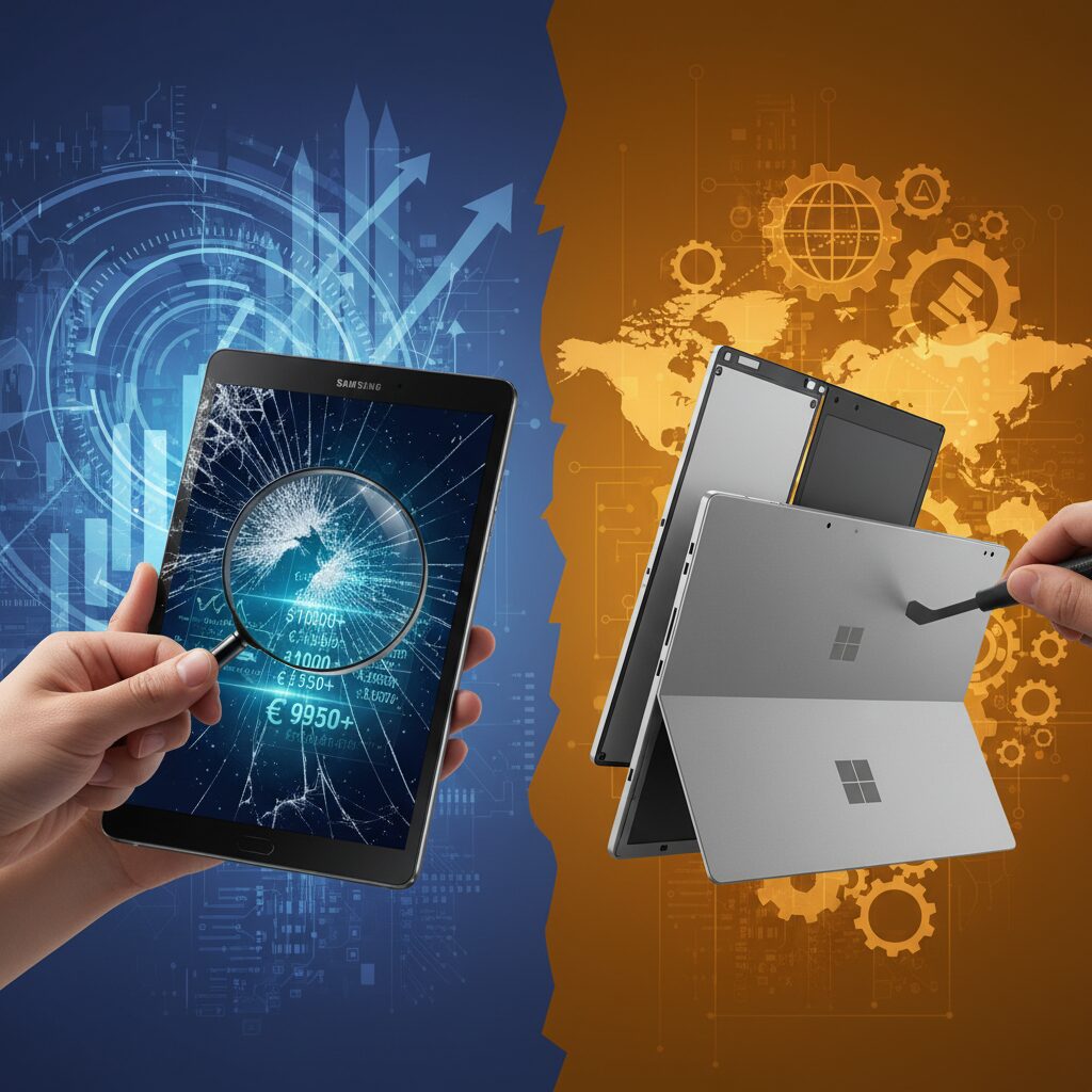 Galaxy TabとSurfaceが採る異なる修理戦略 のイメージ