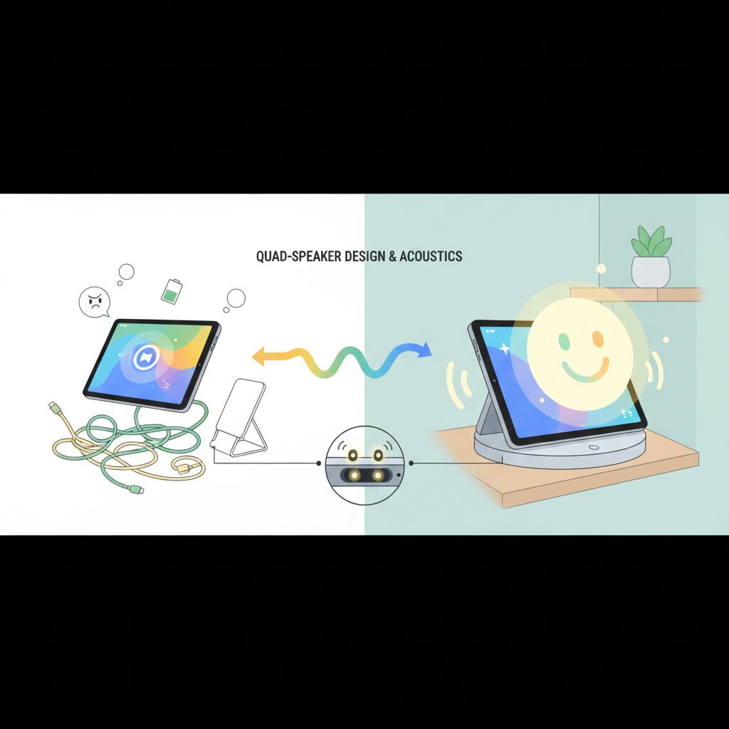 Pixel Tablet本体のクアッドスピーカー設計と音響的特徴 のイメージ