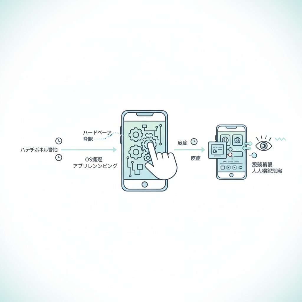 操作してから画面が反応するまでの遅延構造 のイメージ