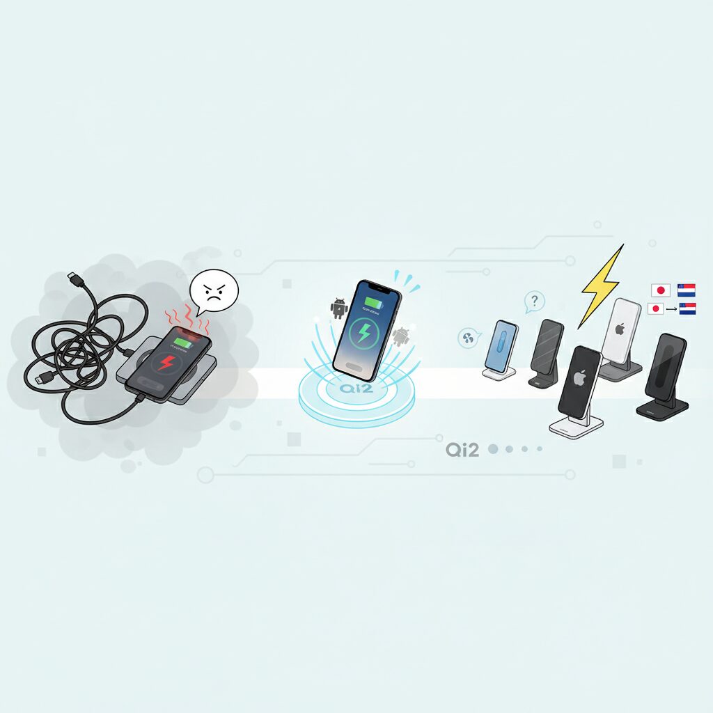 従来Qi規格の限界とMagSafeが示した答え のイメージ