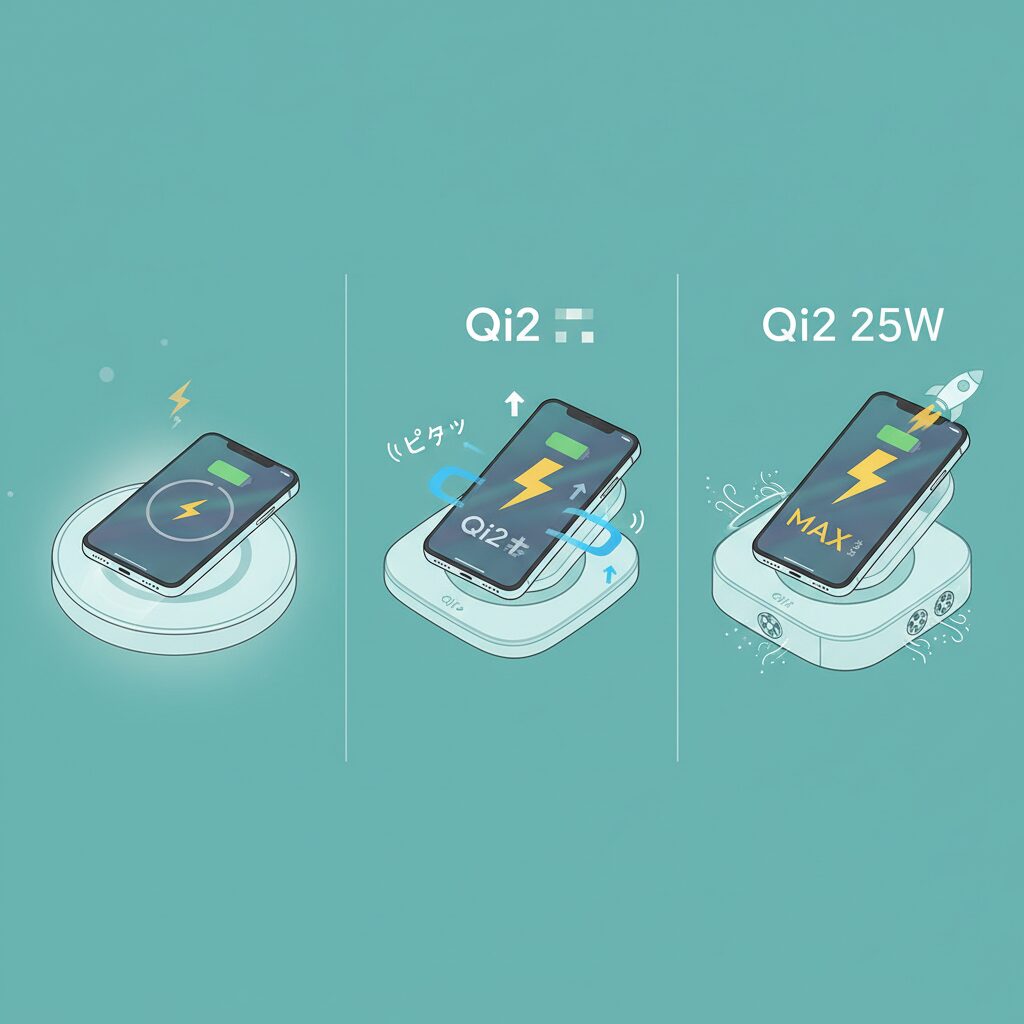 Qi・Qi2・Qi2 25Wの違いと見分け方 のイメージ