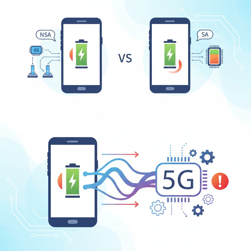 NSAとSAの違いが電池持ちに与える影響 のイメージ