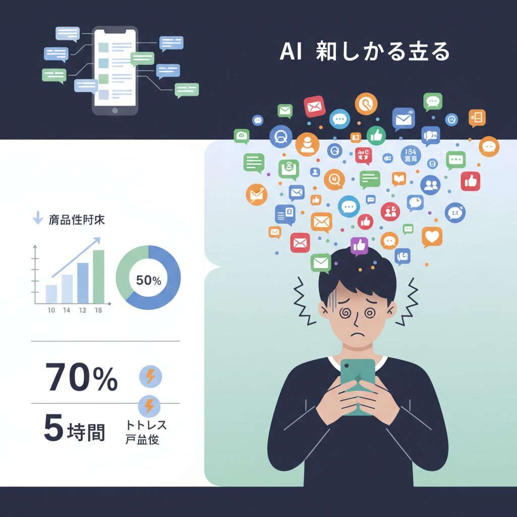 数字で見る通知過多と生産性・ストレスへの影響 のイメージ