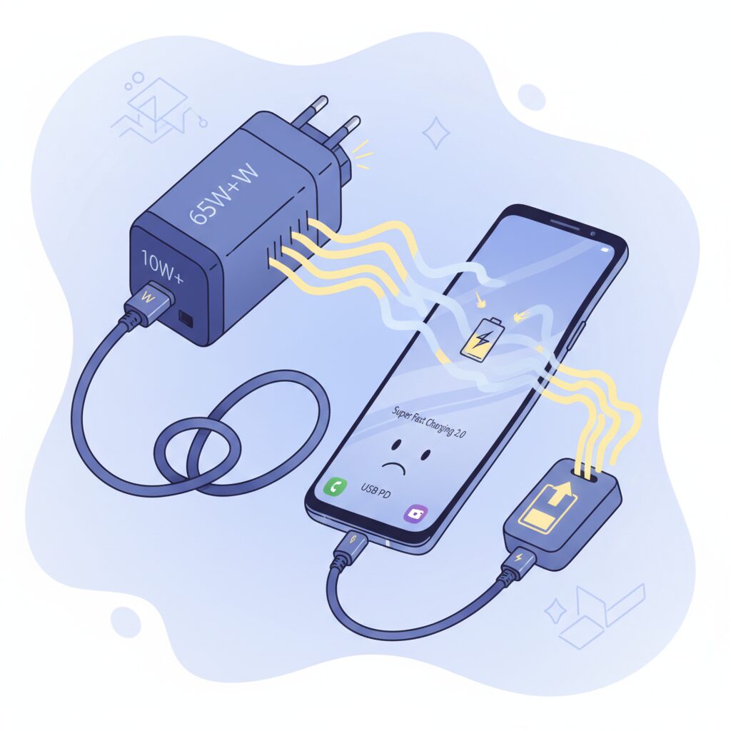 なぜ65Wや100W充電器でも45Wにならないのか のイメージ