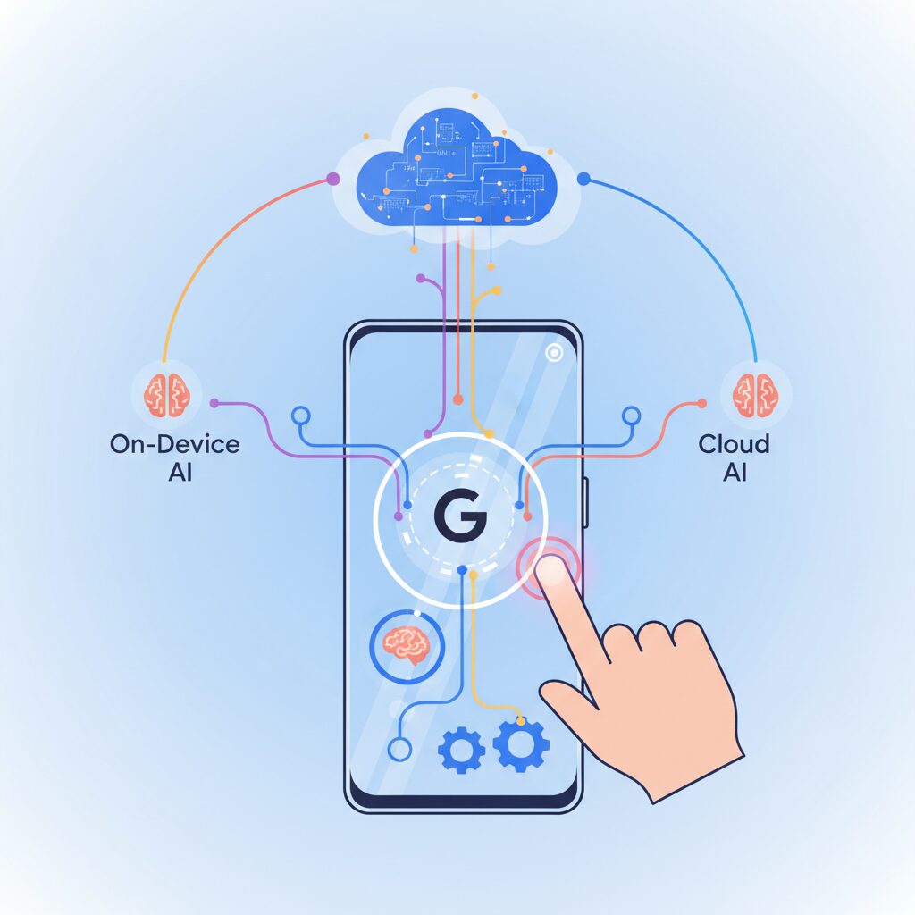 オンデバイスAIとクラウドAIのハイブリッド処理 のイメージ