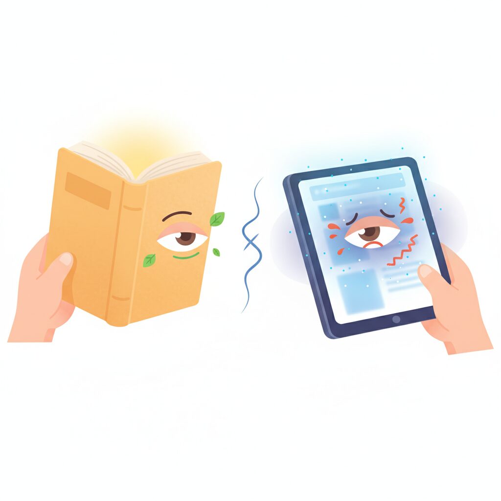 紙とタブレットで目の疲れ方が違う理由 のイメージ