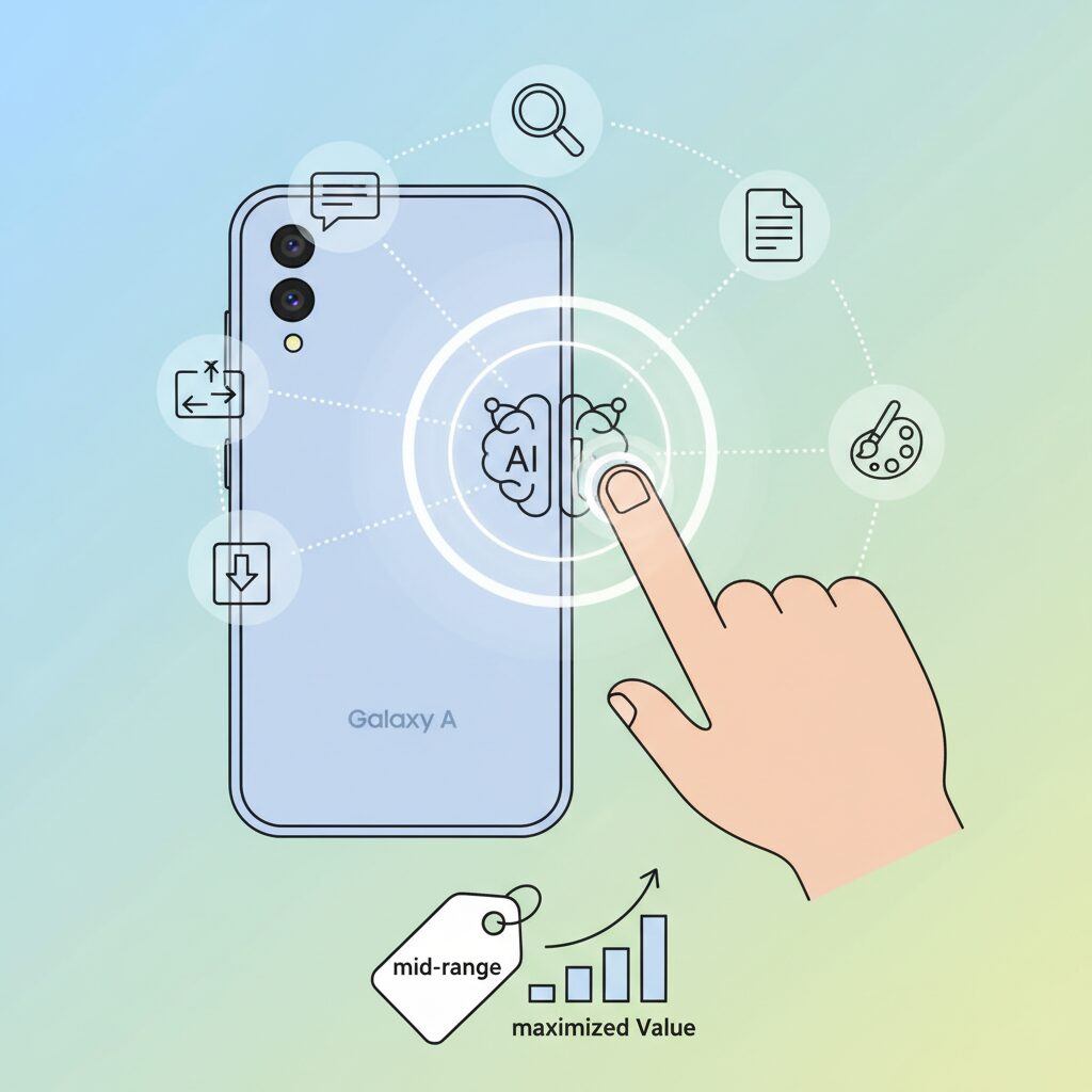 Galaxy Aシリーズで使えるGalaxy AI機能の全体像 のイメージ