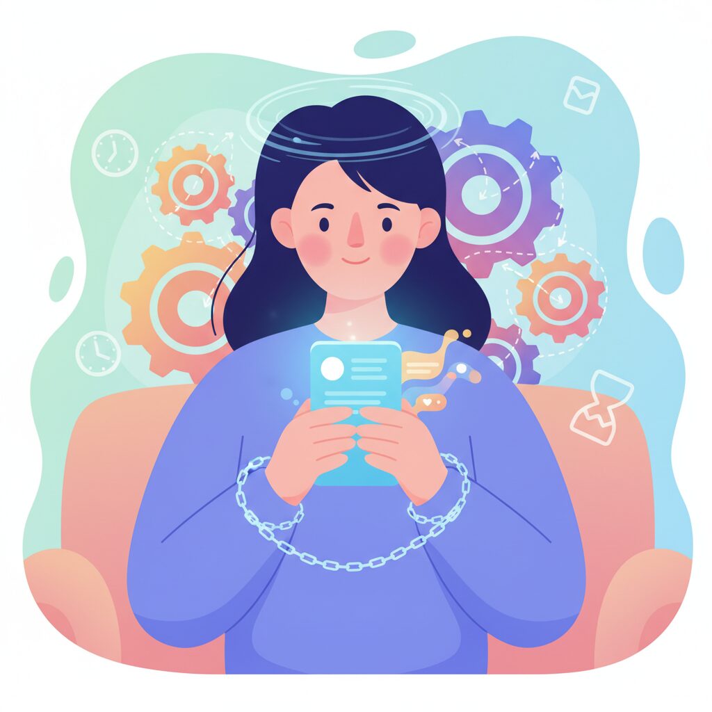 中毒的設計とアルゴリズムが人間心理に与える影響 のイメージ