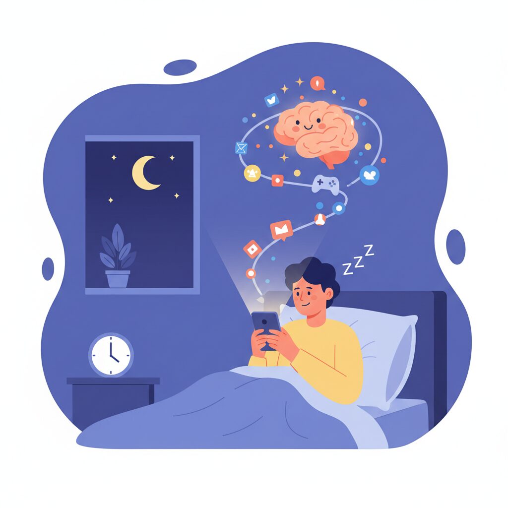 ドーパミン・ループと就寝遅延を生むアプリ設計 のイメージ