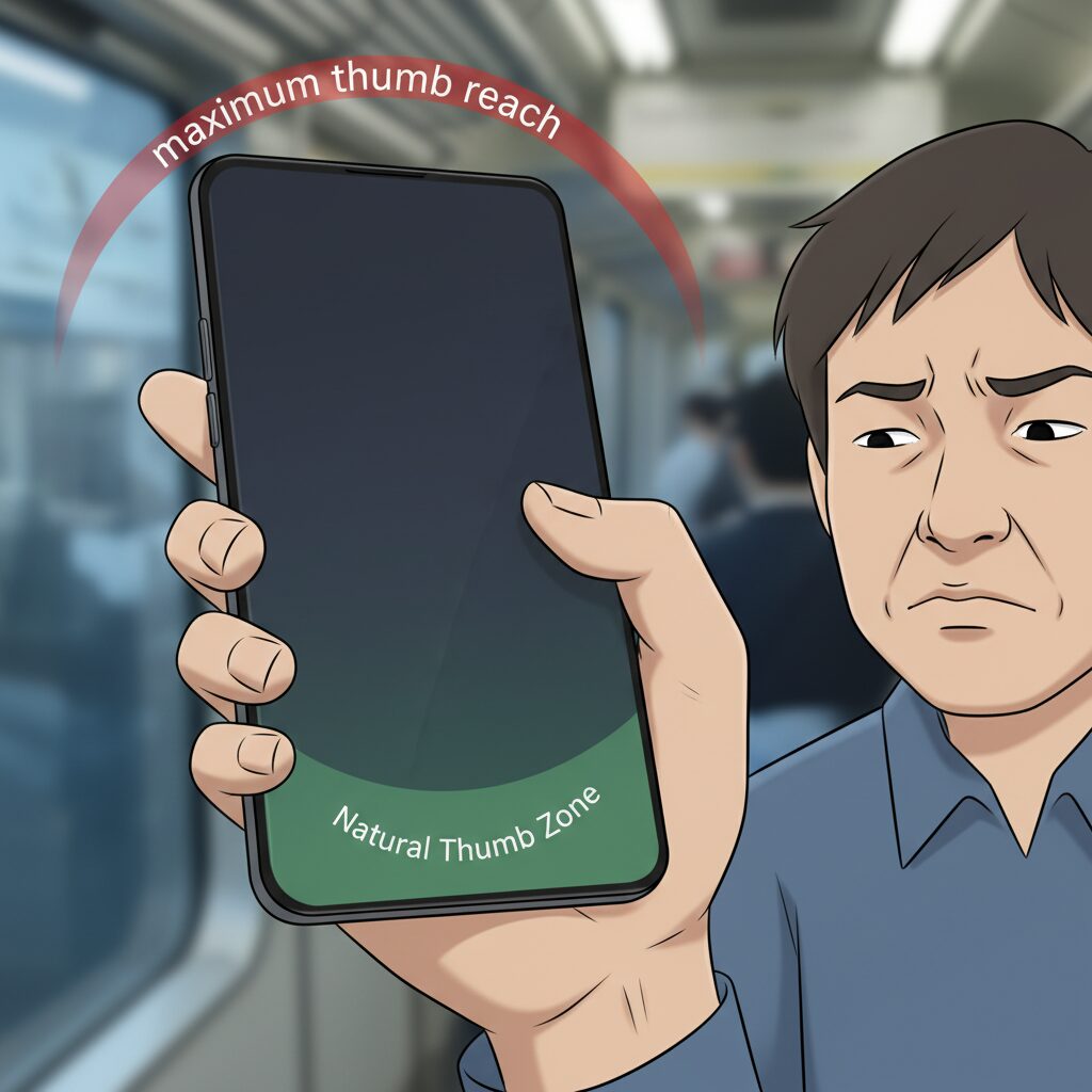 人間工学が示す親指の限界とナチュラル・サム・ゾーン のイメージ