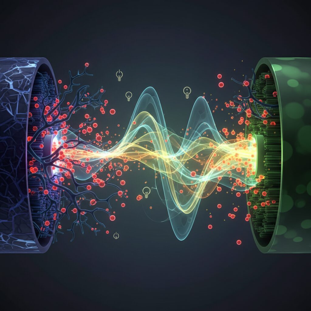 リチウムイオン電池の内部で起きている非線形な化学反応 のイメージ